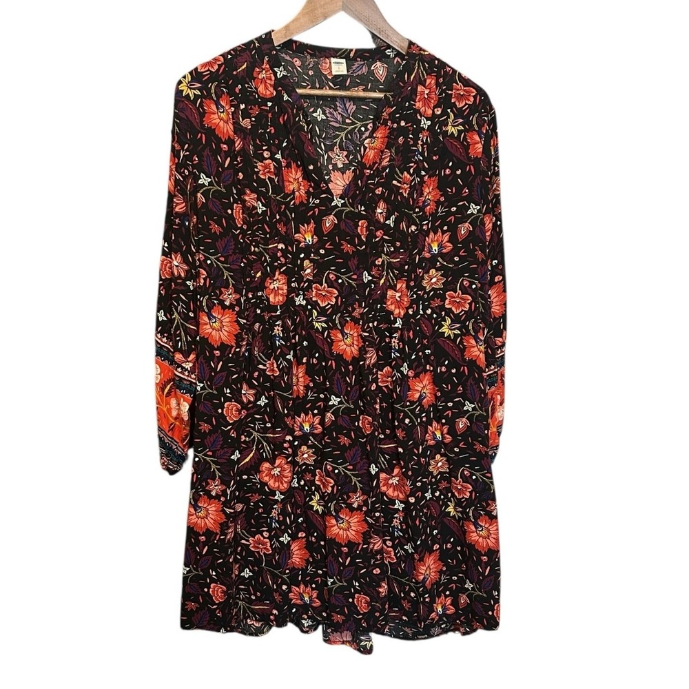 Old Navy Women Boho Cottage Whimsigoth Floral Dress L Black Mini Dark Romantic